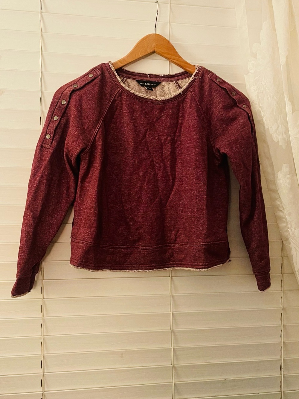 Rock & Republic Maroon Snap-Shoulder Crewneck Sweatshirt